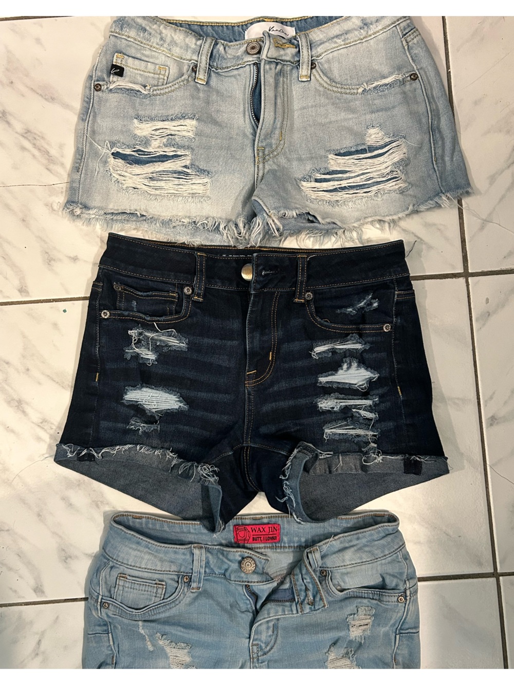 American Eagle Outfitters Distressed Denim Shorts - Light Blue, Dark Blue